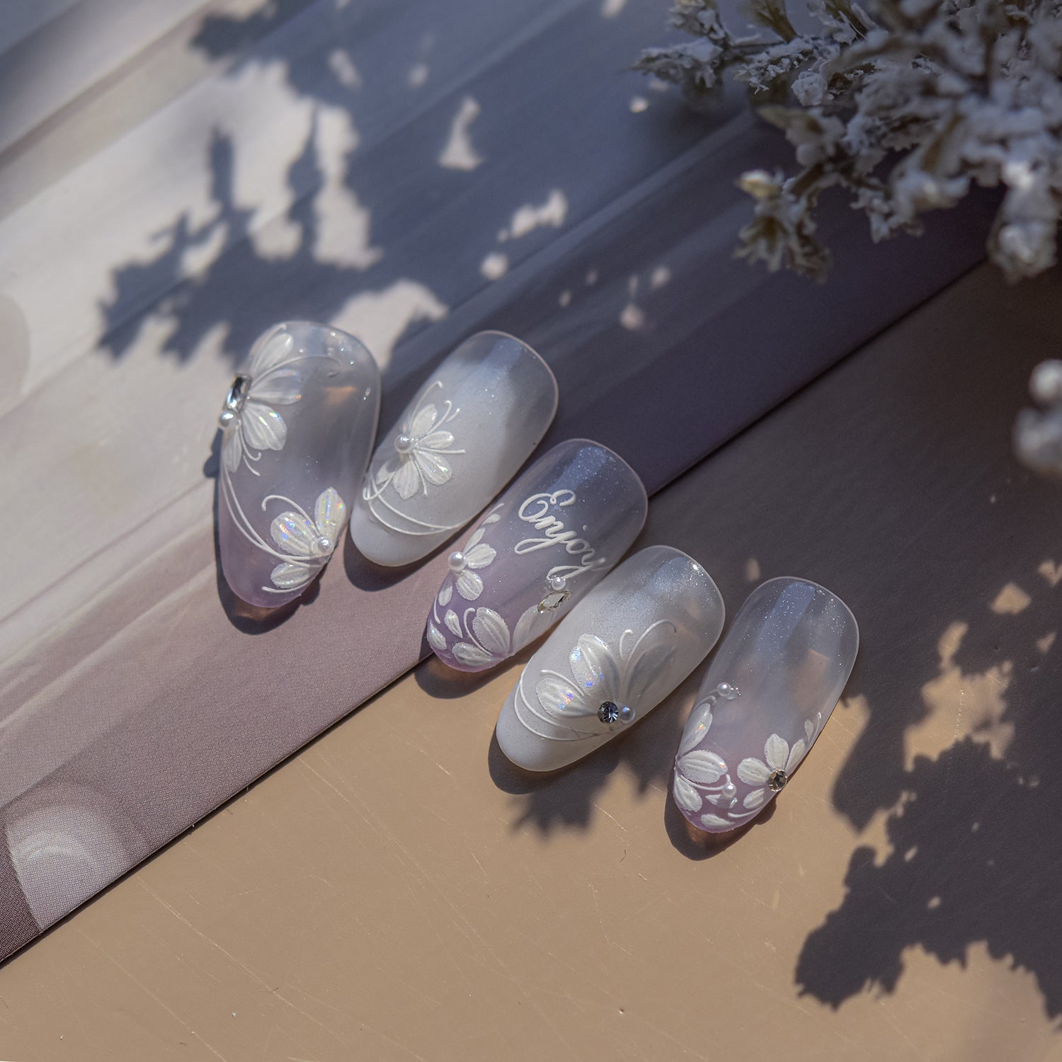 LuLuFun Studio White Cherry Flower Nail Deco Stickers - Floral Nail Art
