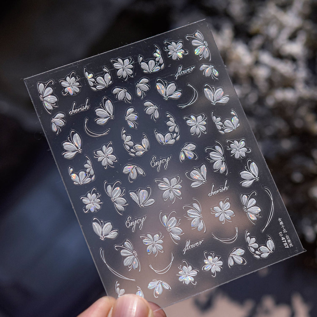 LuLuFun Studio White Cherry Flower Nail Deco Stickers - Floral Nail Art