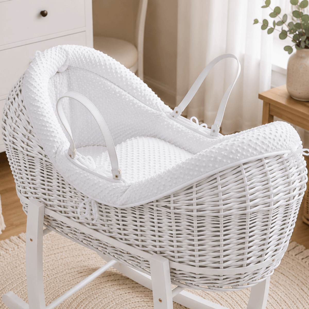 For Your Little One Wicker Deluxe Pod Moses Basket with Rocking Stand