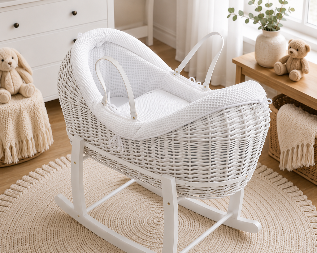 For Your Little One Wicker Deluxe Pod Moses Basket with Rocking Stand