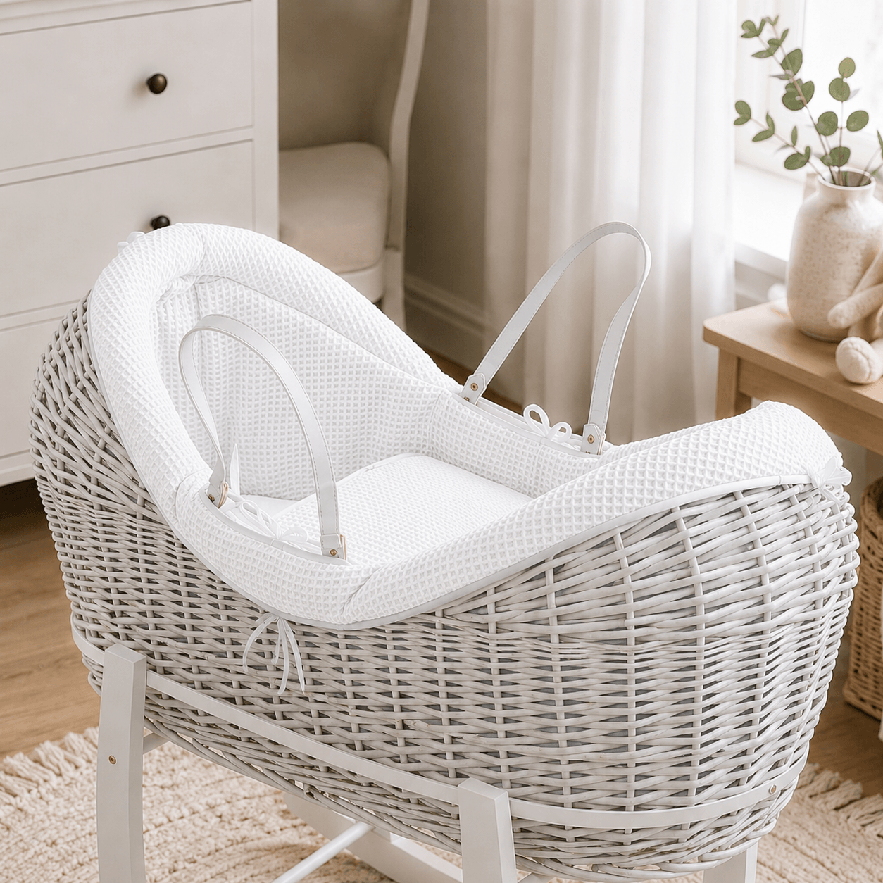 For Your Little One White Waffle Moses Basket Bedding Set with Quilt