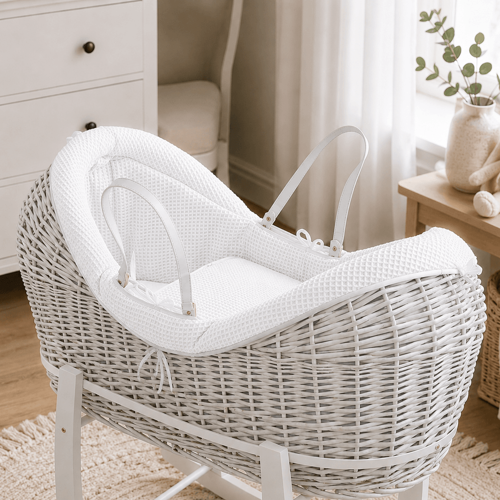 For Your Little One Wicker Deluxe Pod Moses Basket with Rocking Stand
