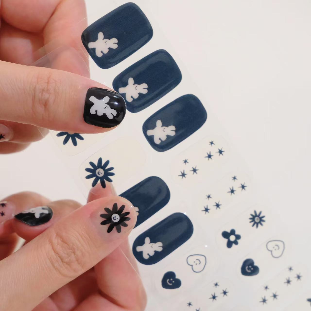 LuLuFun Studio White Bunny Black Nail Wraps – Manicure Art Decals