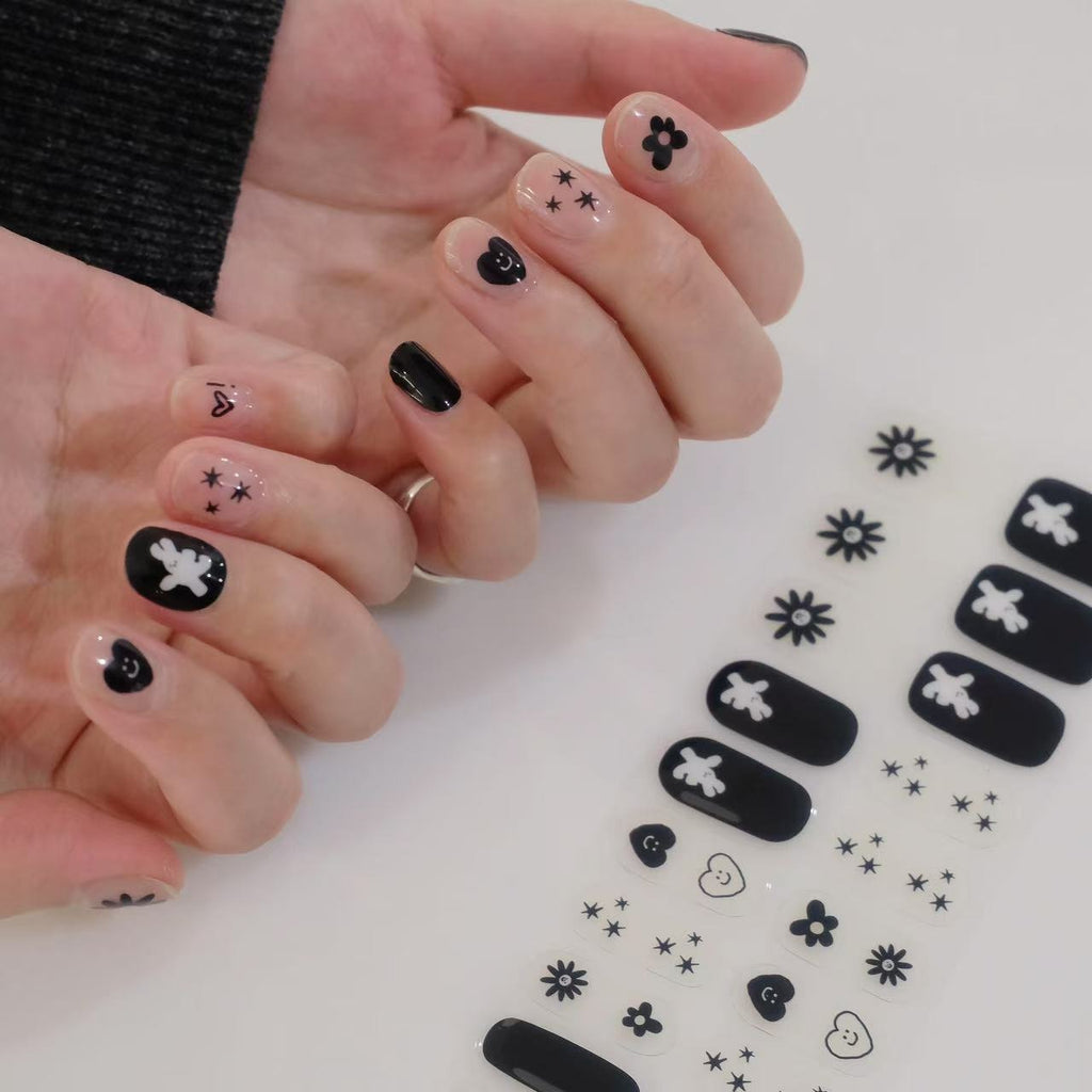 LuLuFun Studio White Bunny Black Nail Wraps – Manicure Art Decals