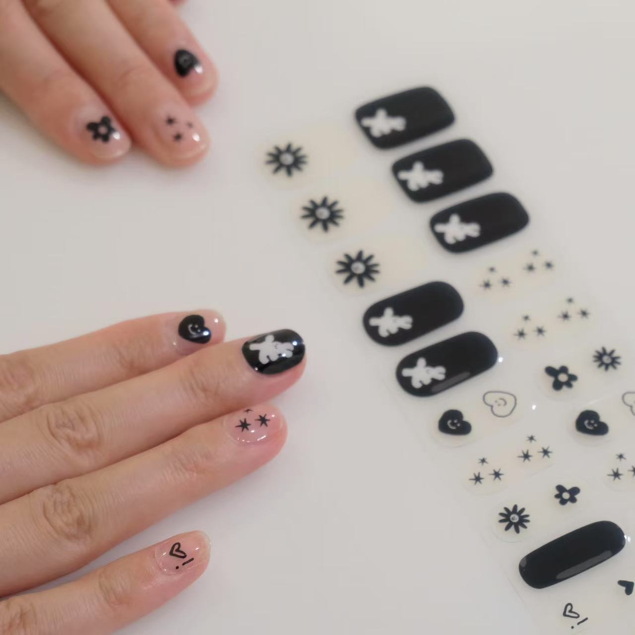 LuLuFun Studio White Bunny Black Nail Wraps – Manicure Art Decals