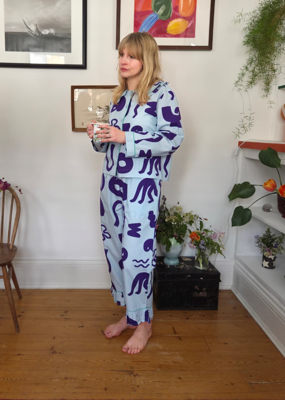 Organic Cotton Pyjama Shirt in Blue Things