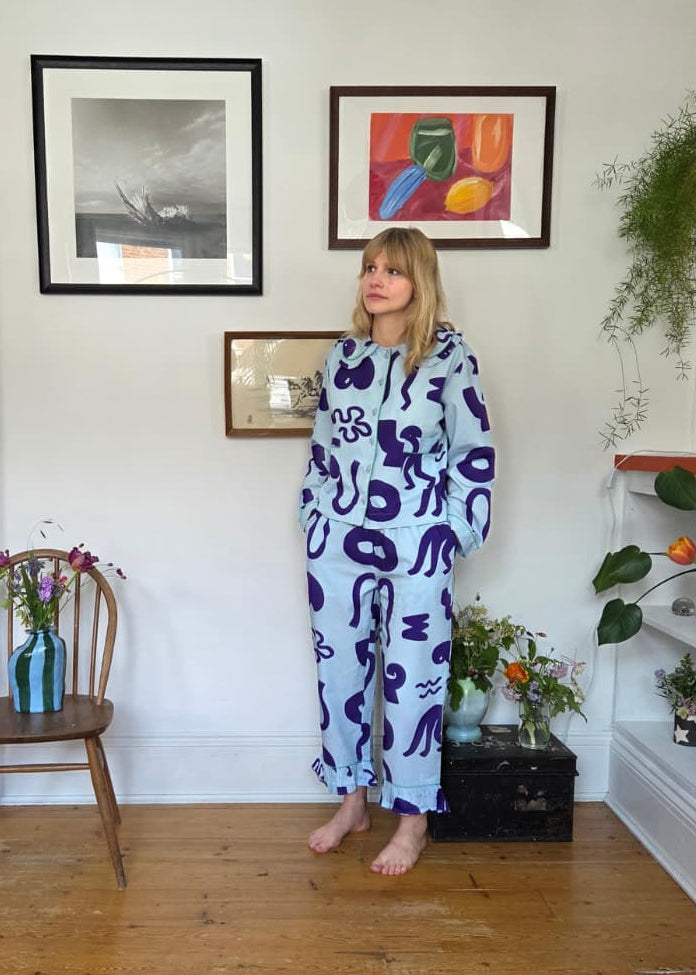 Organic Cotton Pyjama Shirt in Blue Things