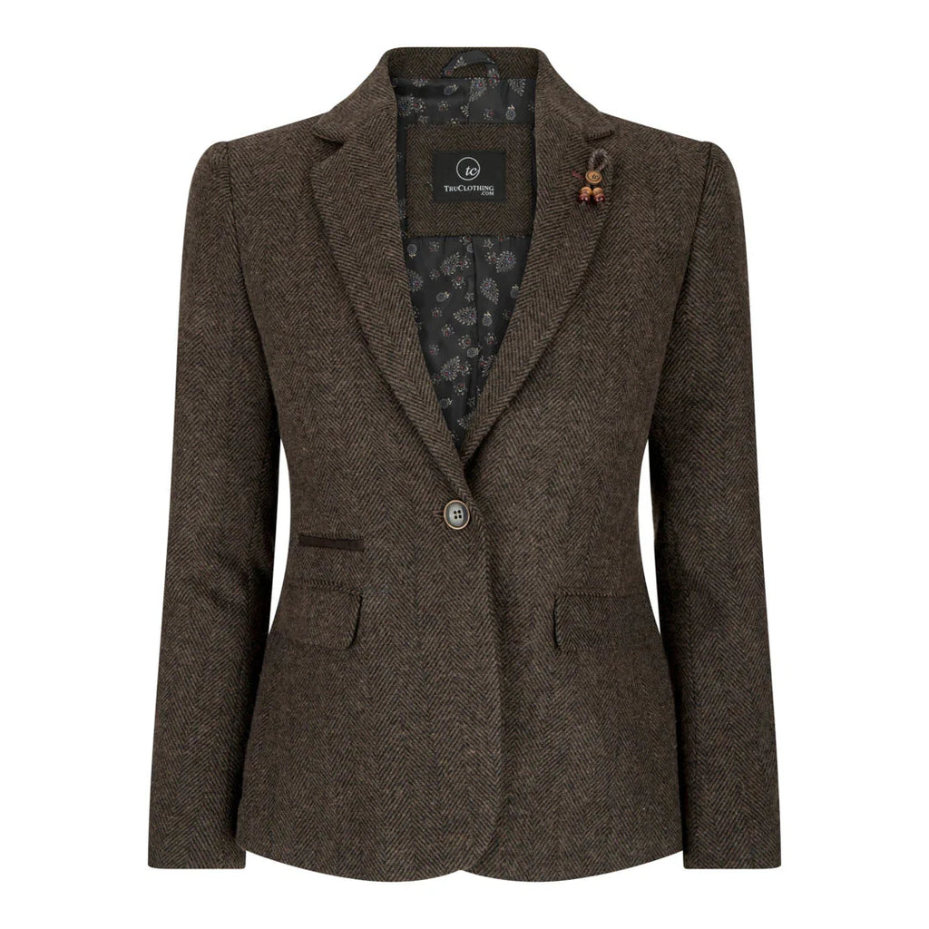 wsn04 - Women's Brown Tweed Blazer Waistcoat & Trouser Classic Suit