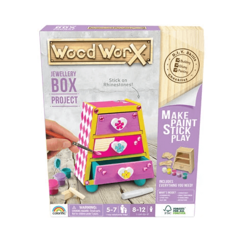 Wood Worx DIY Wooden Jewellery Box Craft Kit - Decorate Your Own