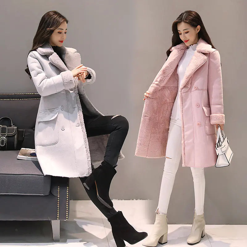 Lambswool Coat for Women – Korean Style Long Overcoat