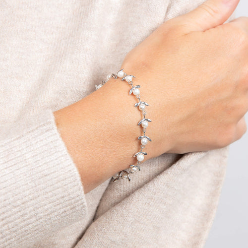 Gecko Jewellery Cottage Sprig Silver-Plated Pearl Bracelet