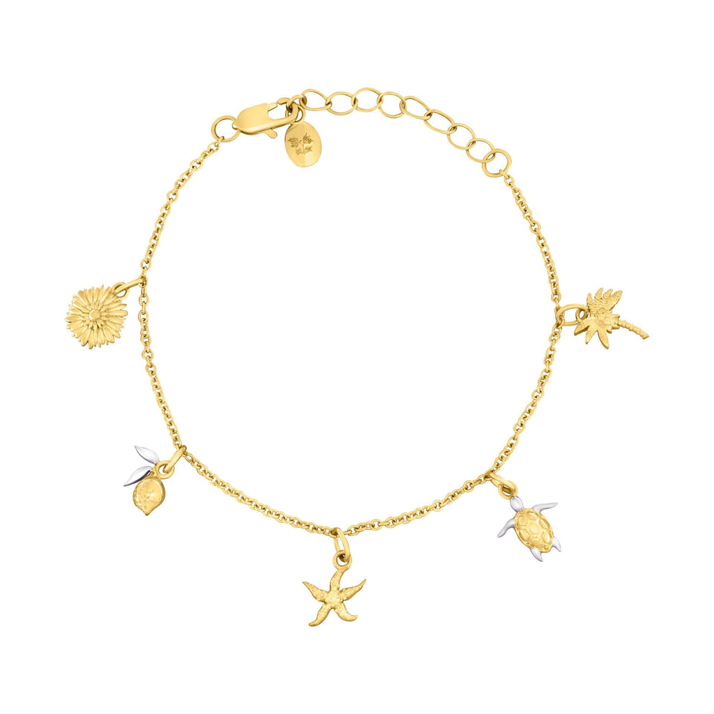 Laura Ashley Beach Charm Bracelet – Yellow Gold Plated Brass with Charms