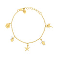 Laura Ashley Beach Charm Bracelet – Yellow Gold Plated Brass with Charms