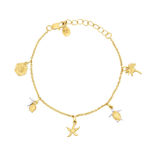 Laura Ashley Beach Charm Bracelet – Yellow Gold Plated Brass with Charms