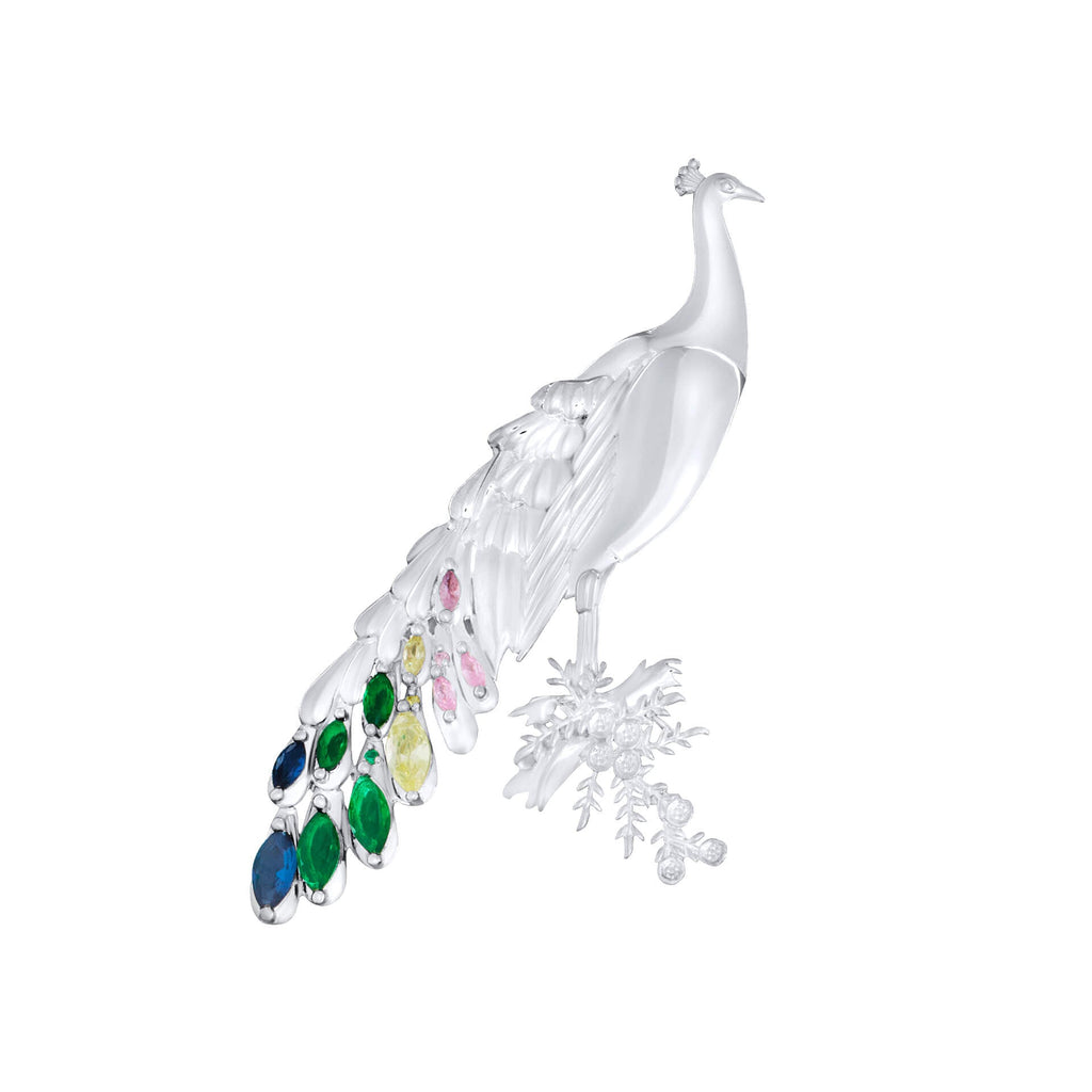 Laura Ashley Belvedere Peacock Brooch – Silver Plated Crystal Pin