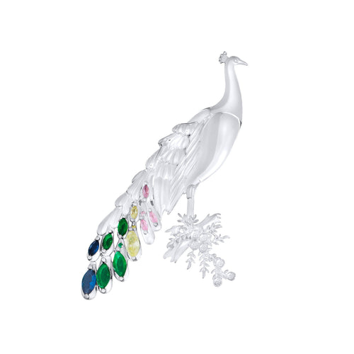 Laura Ashley Belvedere Peacock Brooch – Silver Plated Crystal Pin