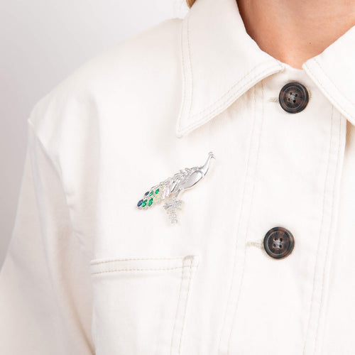 Laura Ashley Belvedere Peacock Brooch – Silver Plated Crystal Pin