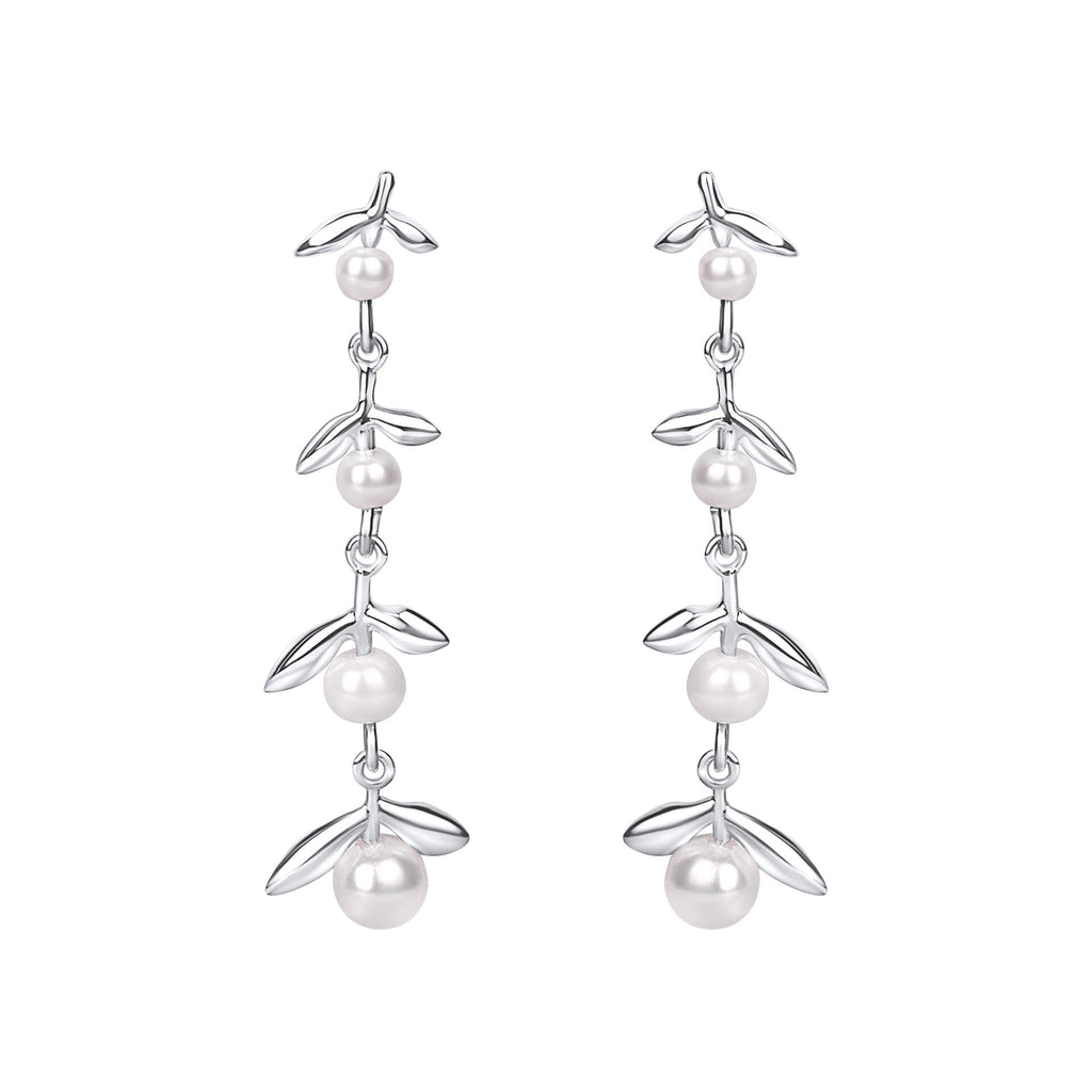 Gecko Jewellery Cottage Sprig Silver-Plated Pearl Drop Earrings