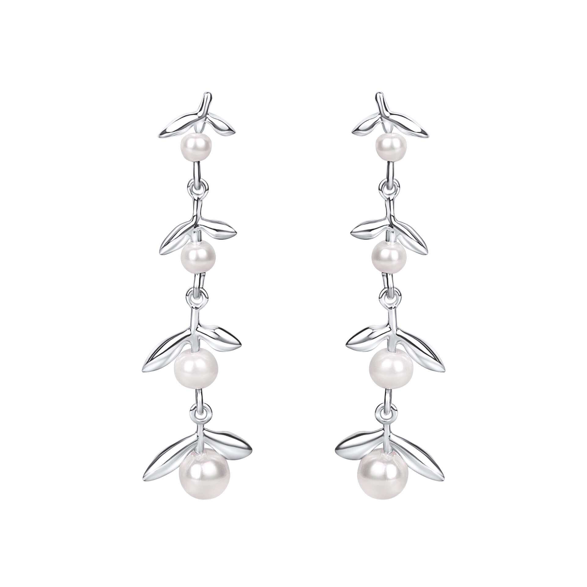 Gecko Jewellery Cottage Sprig Silver-Plated Pearl Drop Earrings