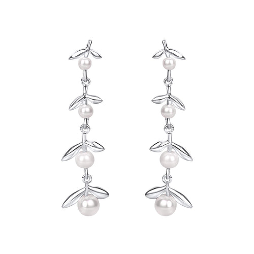 Gecko Jewellery Cottage Sprig Silver-Plated Pearl Drop Earrings
