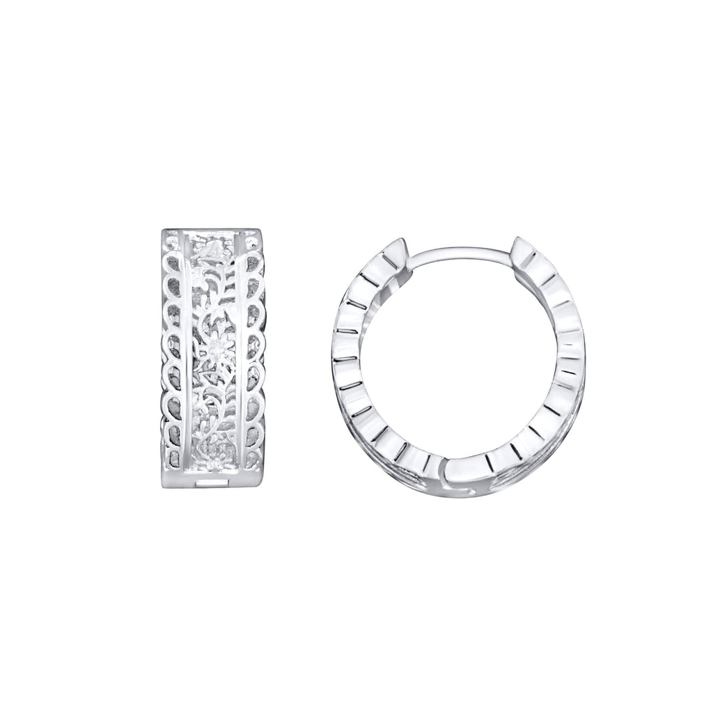 Laura Ashley Paisley Lace Hoop Earrings – Silver Plated Floral Hoops