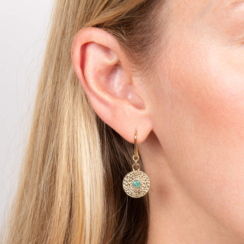 Laura Ashley Leaf Border Drop Earrings – Yellow Gold Plated Brass
