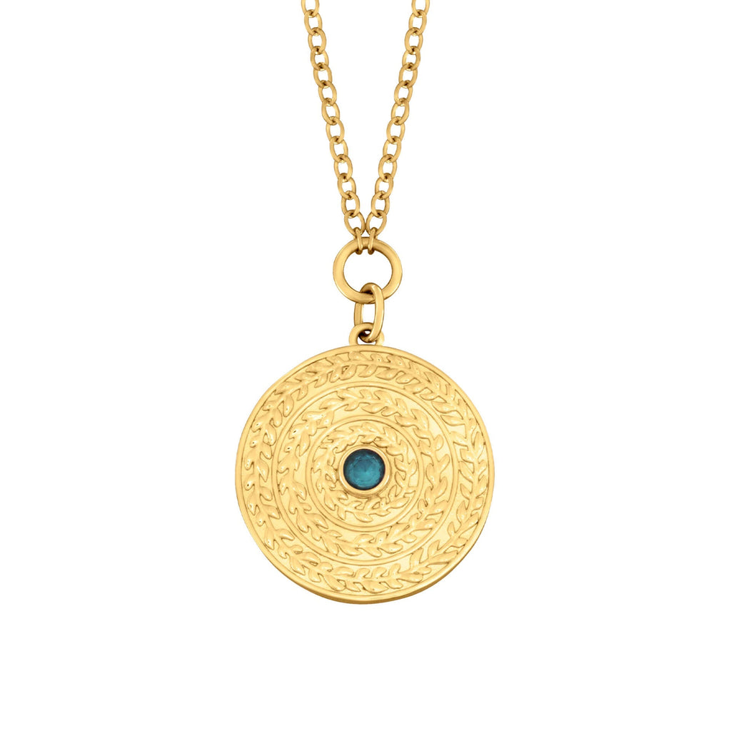 Gecko Jewellery Leaf Border Necklace | Yellow Gold Plated Brass Disc