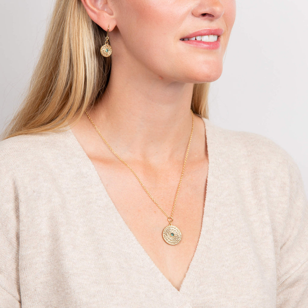 Gecko Jewellery Leaf Border Necklace | Yellow Gold Plated Brass Disc