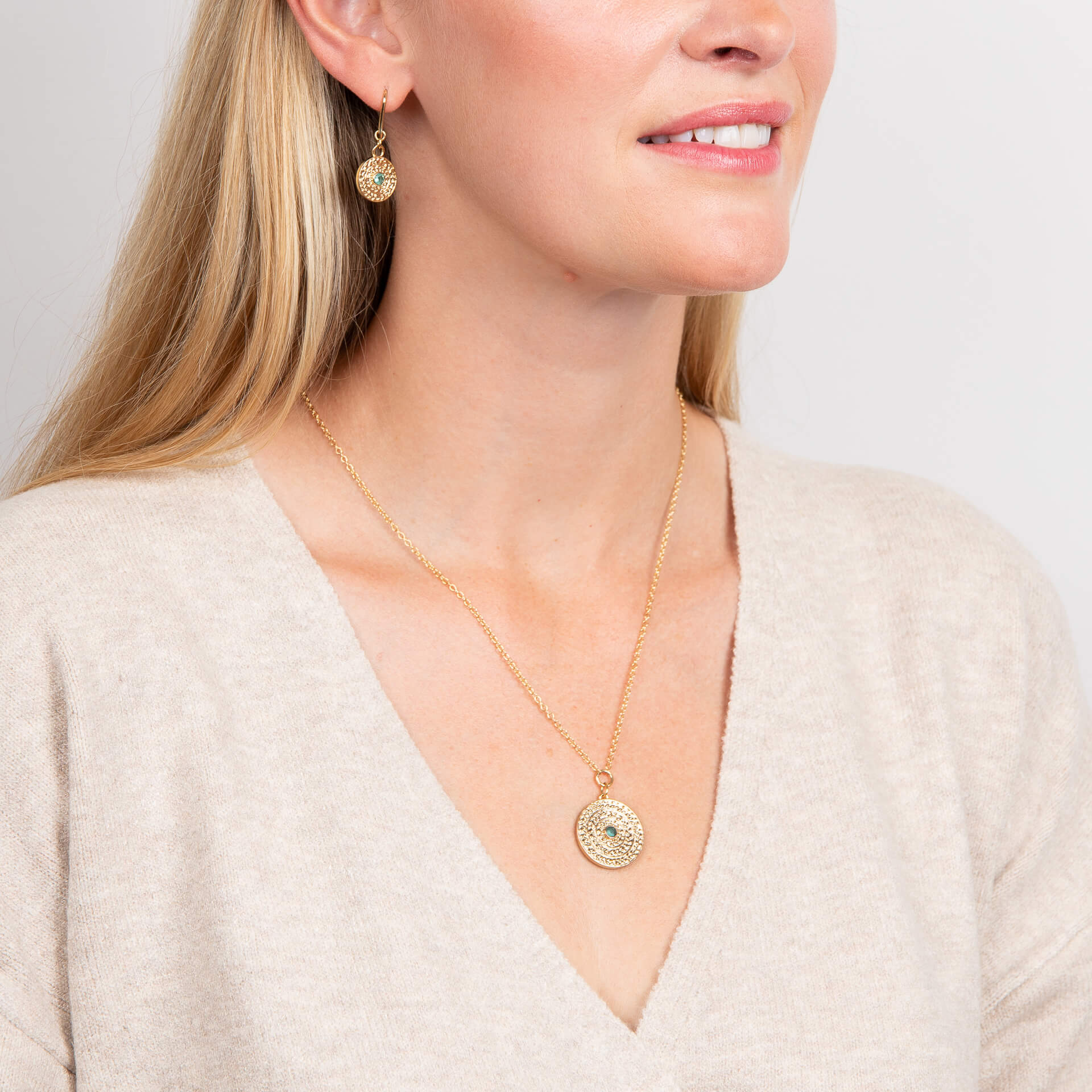 Laura Ashley Leaf Border Drop Earrings – Yellow Gold Plated Brass