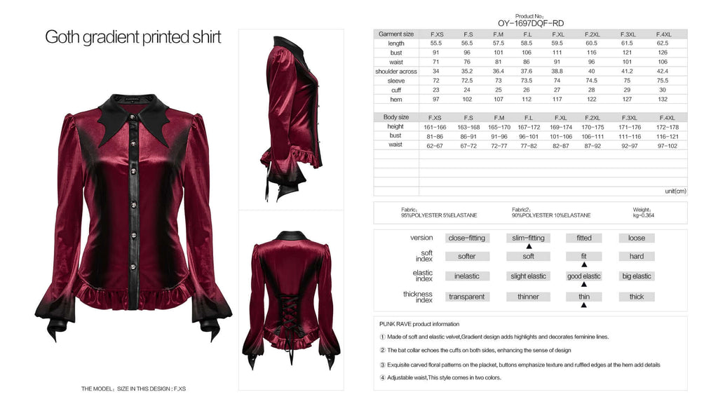 Punk Rave Fawn Gradient Printed Shirt | Red Velvet Ruffled Top