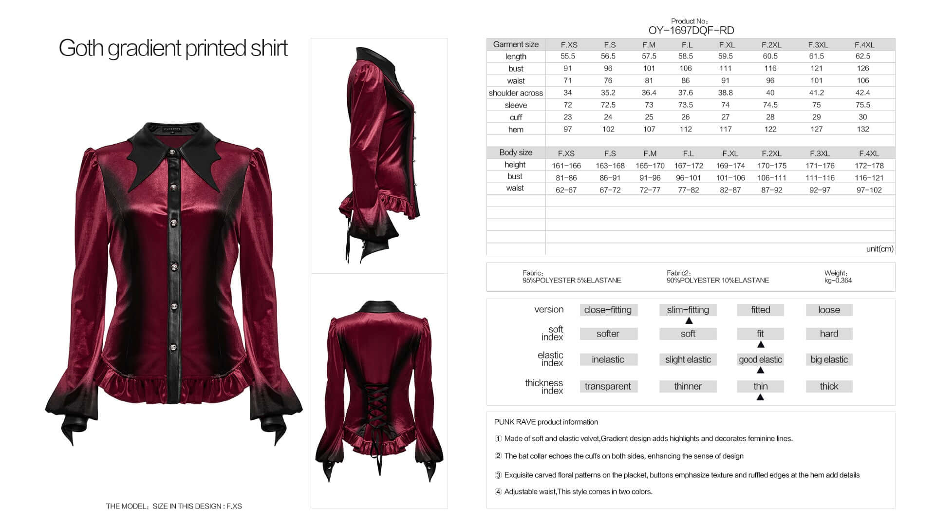 Punk Rave Fawn Gradient Printed Shirt | Red Velvet Ruffled Top