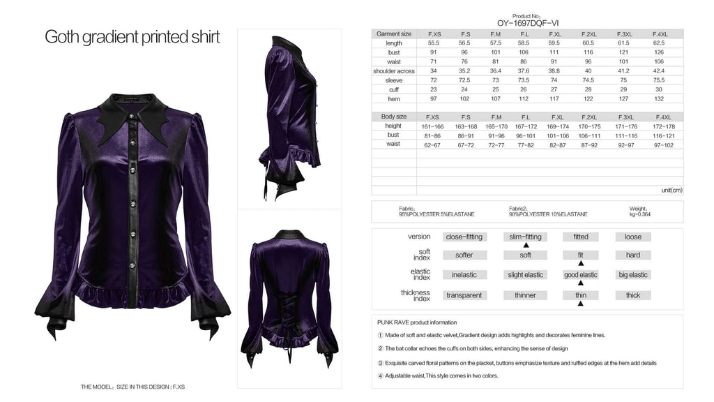 Punk Rave Fawn Gradient Printed Velvet Shirt in Violet – Bat Collar