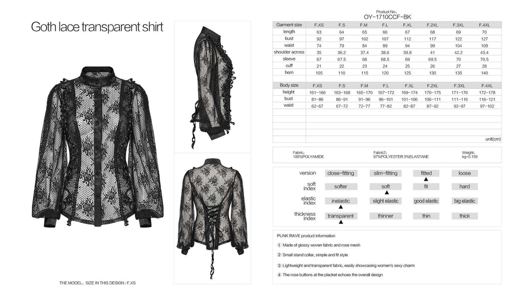 Punk Rave Padme Lace Transparent Shirt – Rose Mesh Stand Collar
