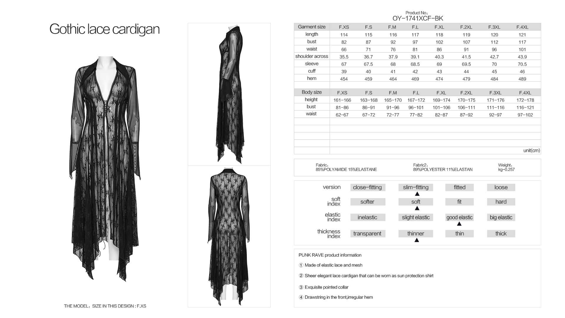 Punk Rave Tau Lace Cardigan – Sheer Mesh Sun Protection Shirt