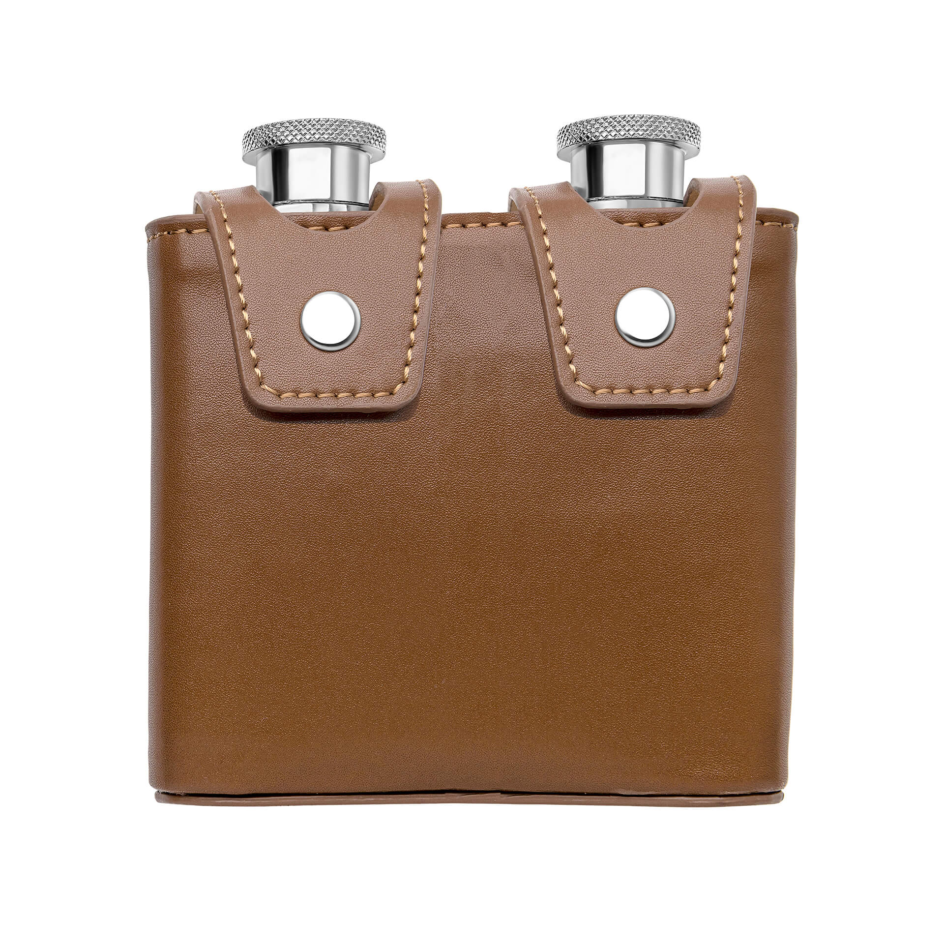 Gecko Jewellery Twin 3oz Brown Leather Hip Flasks with Case Set