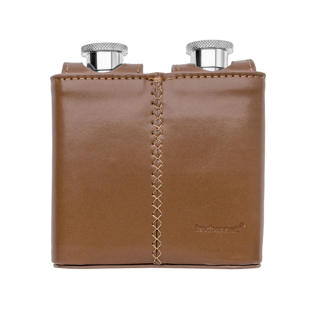 Gecko Jewellery Twin 3oz Brown Leather Hip Flasks with Case Set