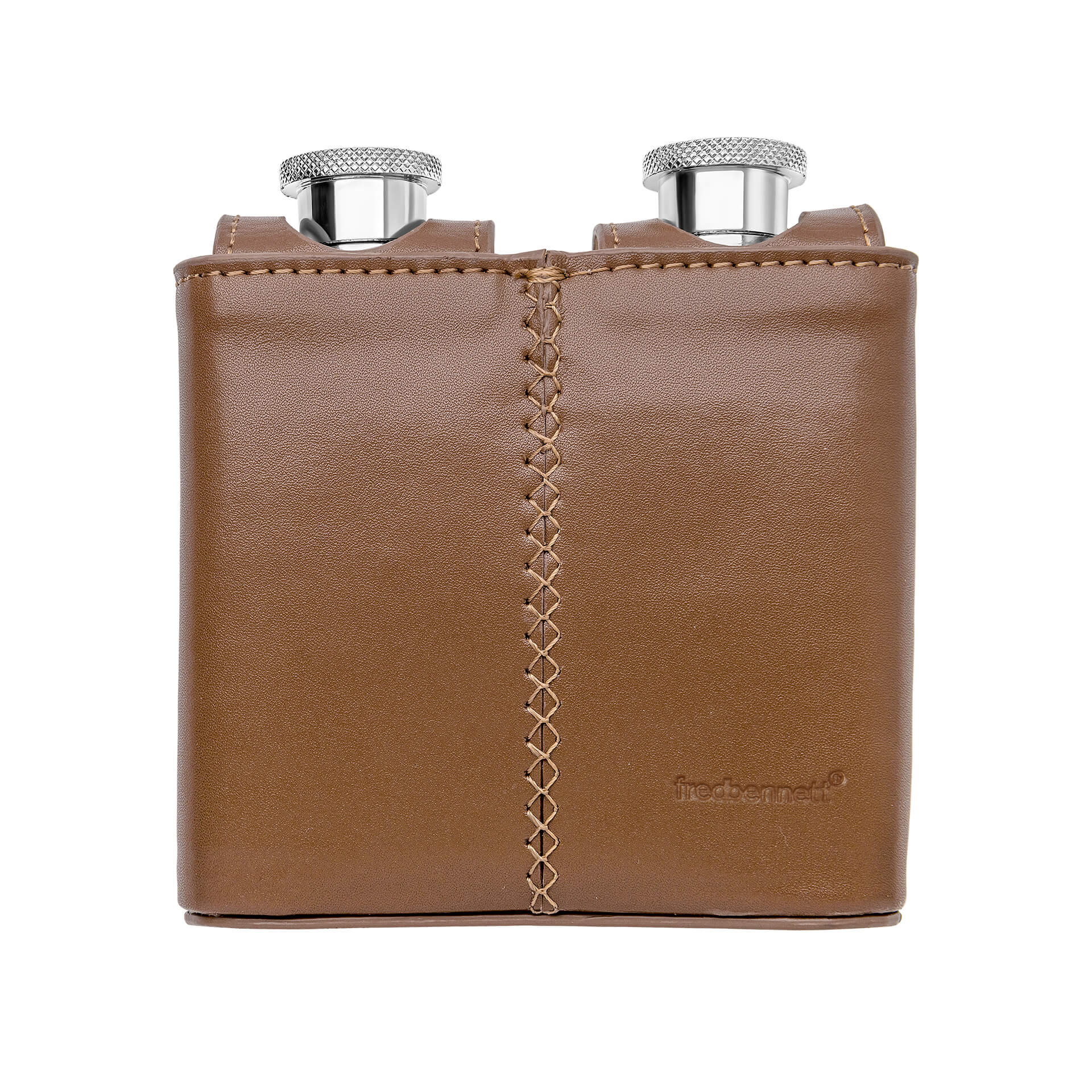 Gecko Jewellery Twin 3oz Brown Leather Hip Flasks with Case Set