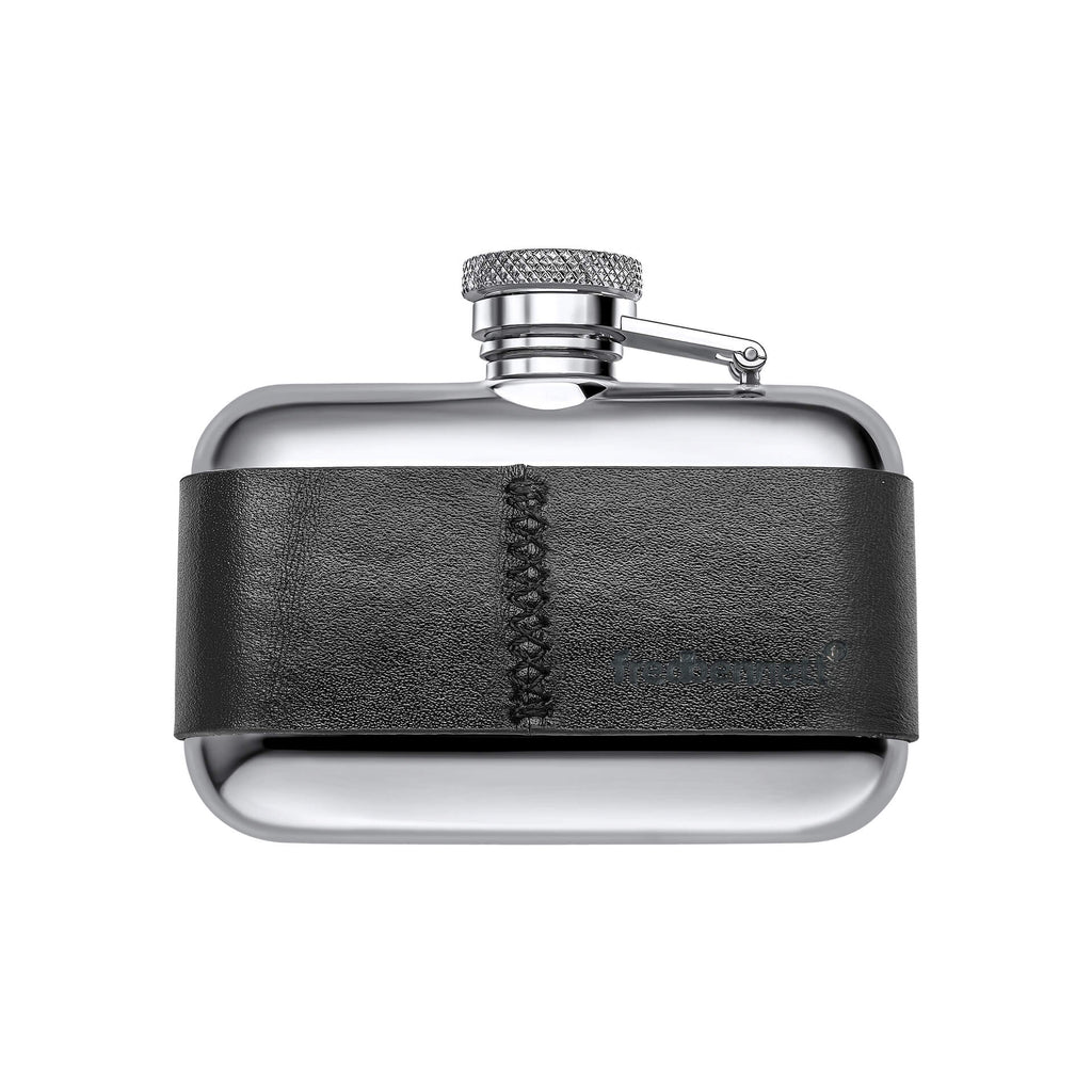 Gecko Jewellery Retail – Black Leather & Stainless Steel 3oz Hip Flask