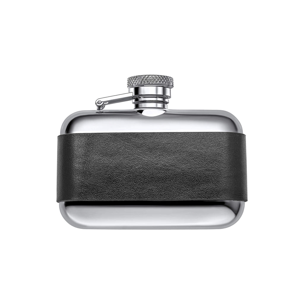 Gecko Jewellery Retail – Black Leather & Stainless Steel 3oz Hip Flask
