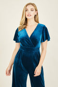 Yumi Teal Jumpsuit With Angel Sleeves