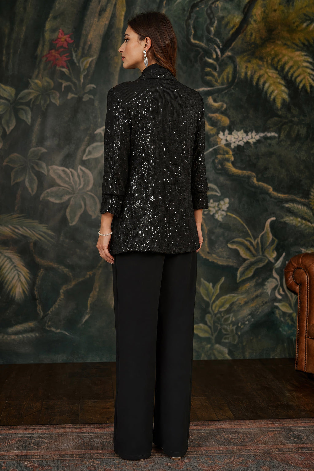 Yumi Black Sequin Blazer With Pockets