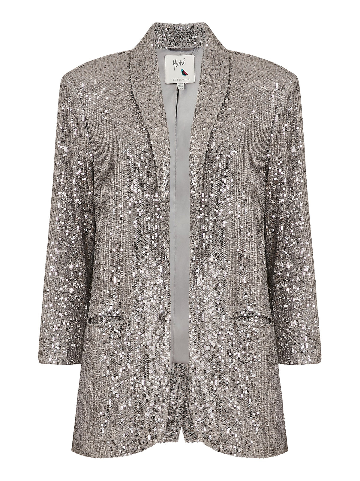 Silver Sequin Blazer With Pockets