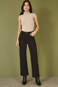 Yumi Black Stretch Canvas Wide Leg High Waist Jeans