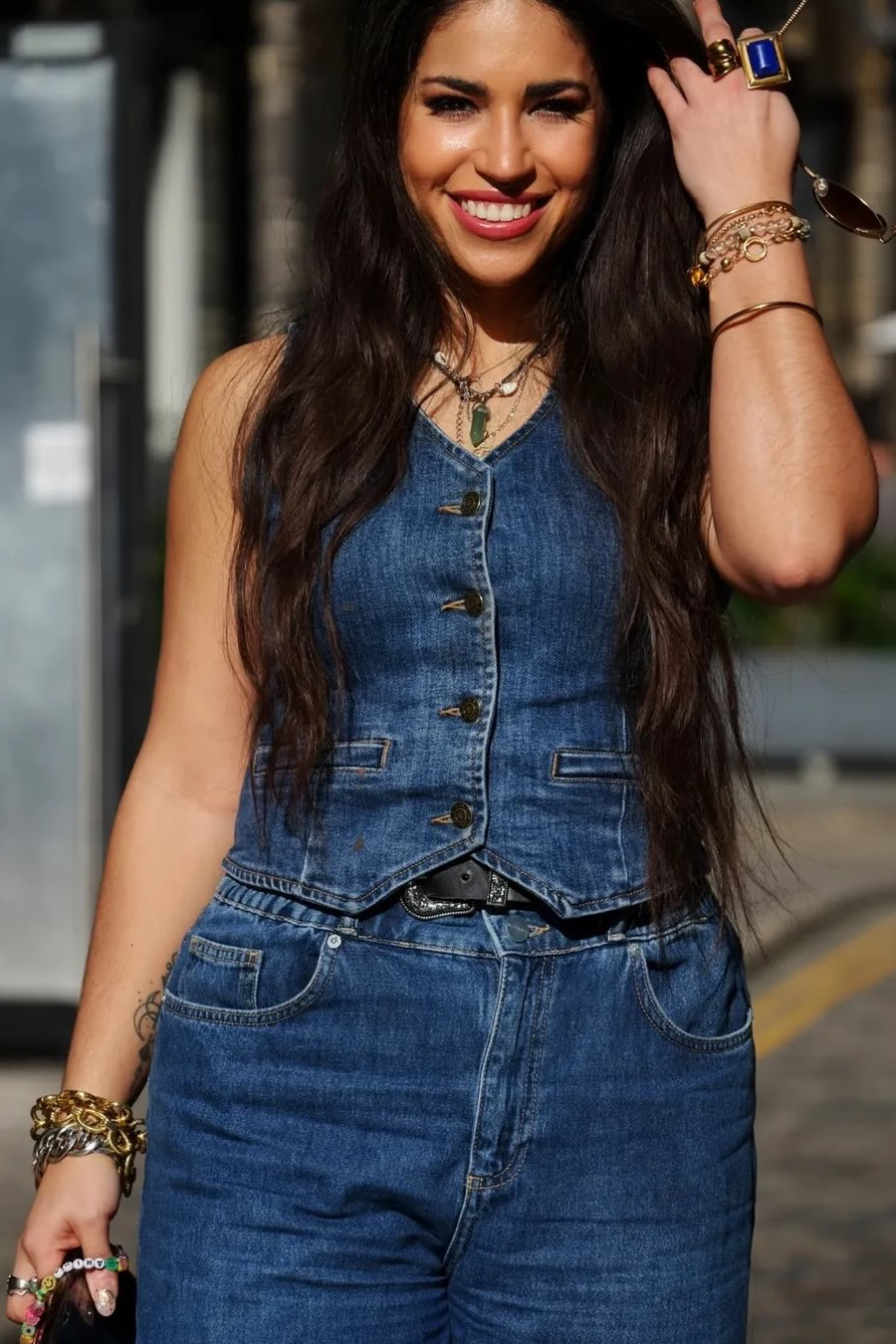 Yumi Blue Denim Stretch Waistcoat