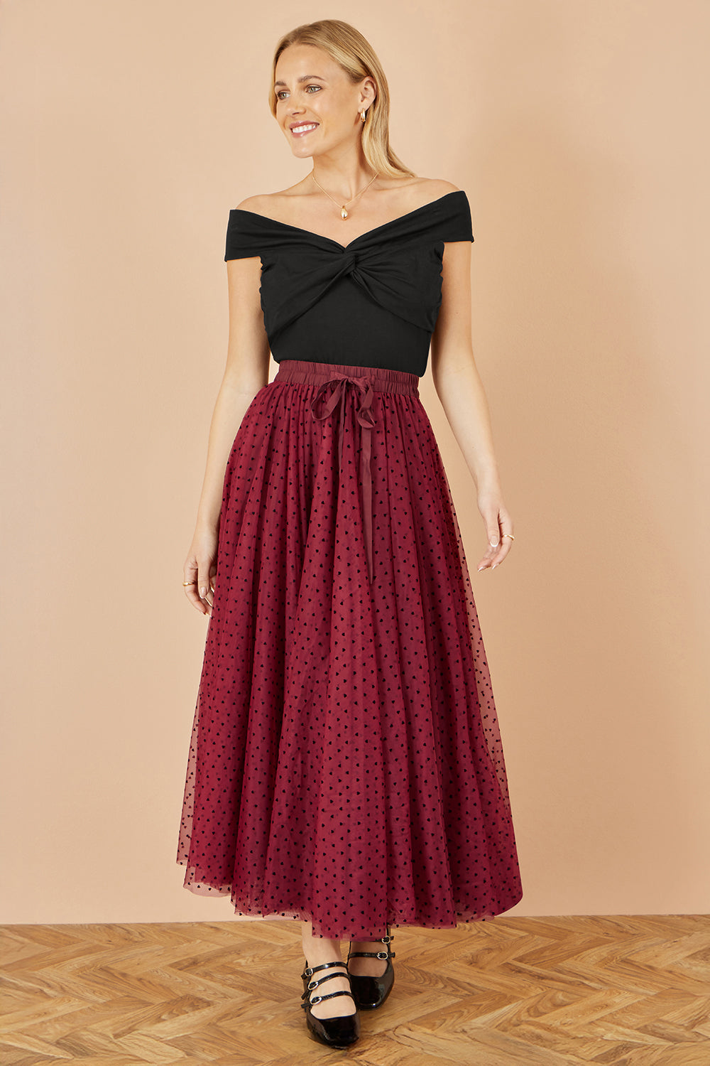 Yumi Black Jersey Cotton Bardot Top With Knot Detail