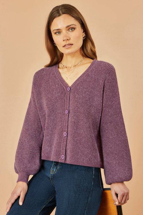 Yumi Purple Marl Knit Cardigan