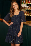 Yumi Navy Star Print Skater Dress