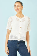 Yumi White Crochet Short Sleeve Cardigan