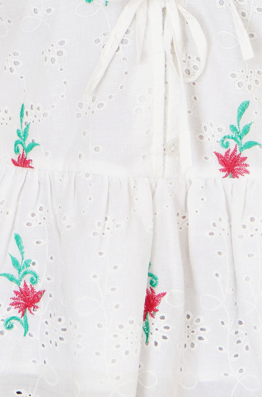 Yumi White Cotton Broderie Anglaise Embroidered Tie Top