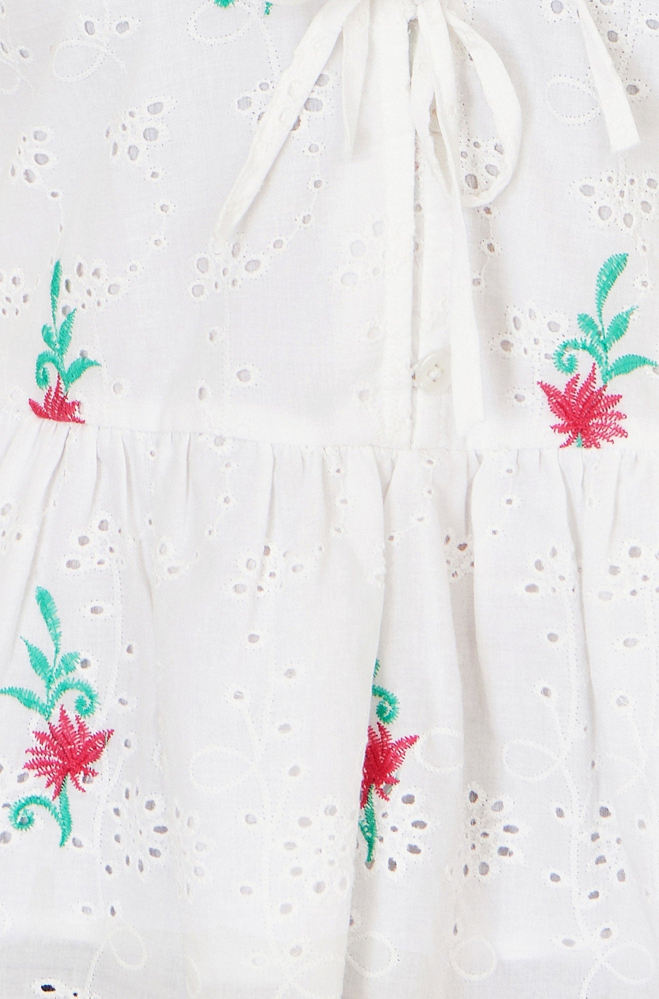 Yumi White Cotton Broderie Anglaise Embroidered Tie Top